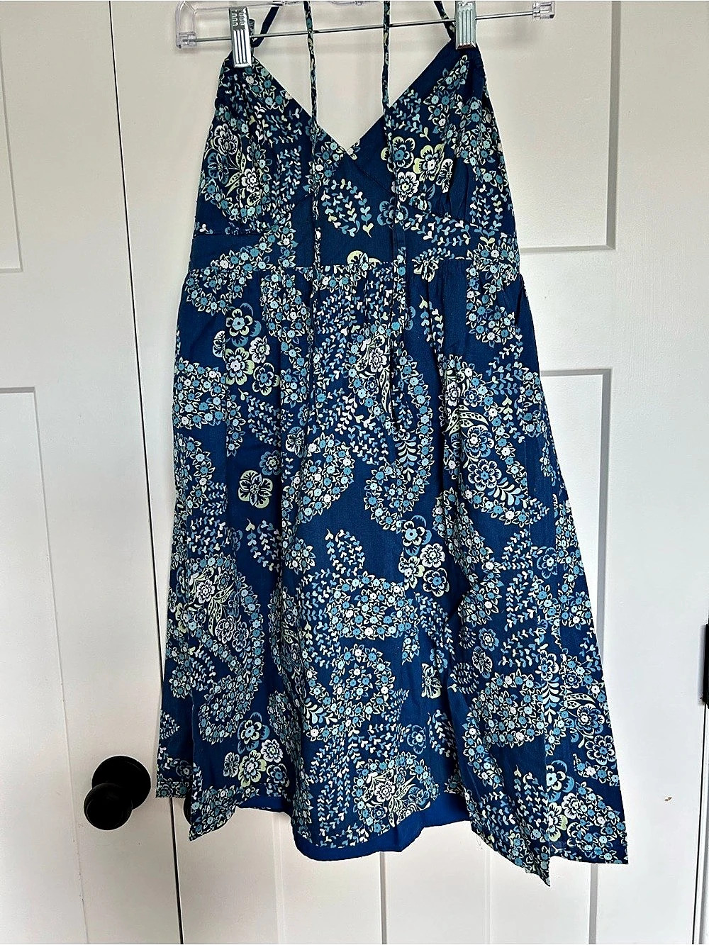 Floral Cotton Dress with lining in Blue & Green Size L